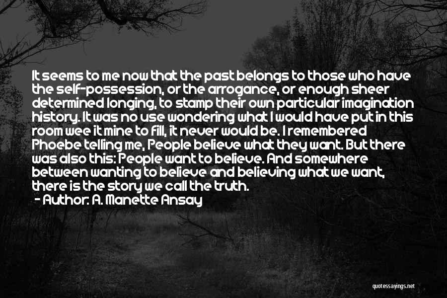 A. Manette Ansay Quotes: It Seems To Me Now That The Past Belongs To Those Who Have The Self-possession, Or The Arrogance, Or Enough