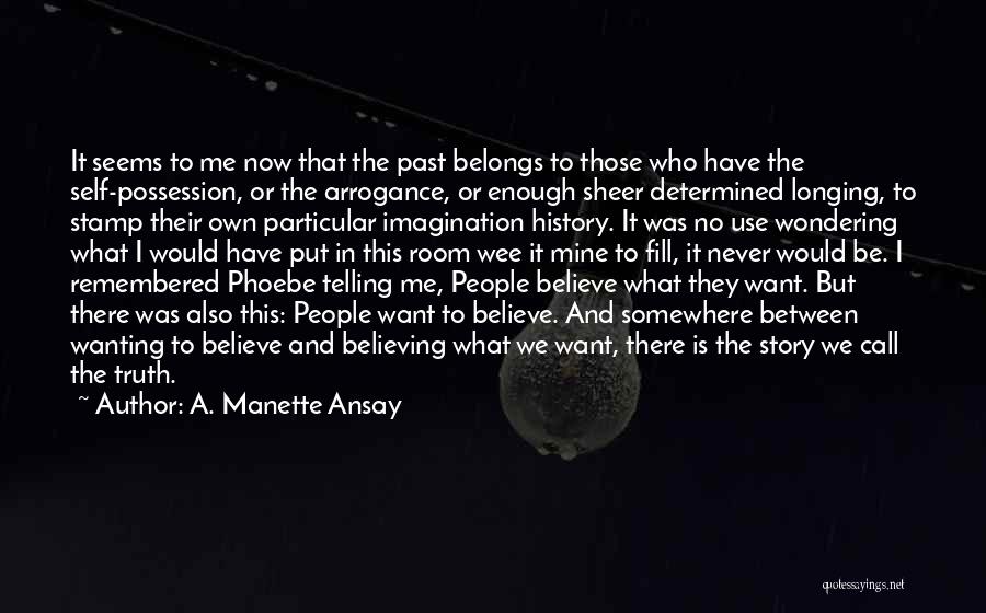 A. Manette Ansay Quotes: It Seems To Me Now That The Past Belongs To Those Who Have The Self-possession, Or The Arrogance, Or Enough