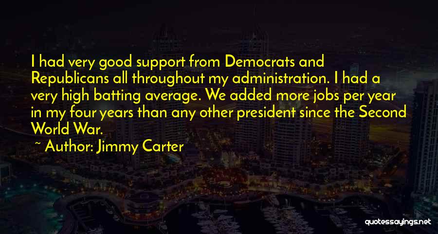 Jimmy Carter Quotes: I Had Very Good Support From Democrats And Republicans All Throughout My Administration. I Had A Very High Batting Average.