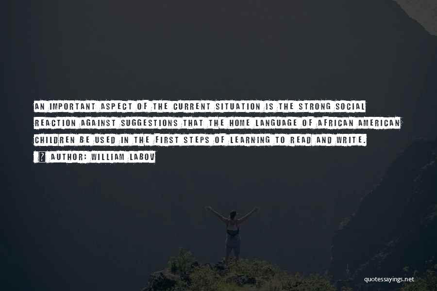William Labov Quotes: An Important Aspect Of The Current Situation Is The Strong Social Reaction Against Suggestions That The Home Language Of African