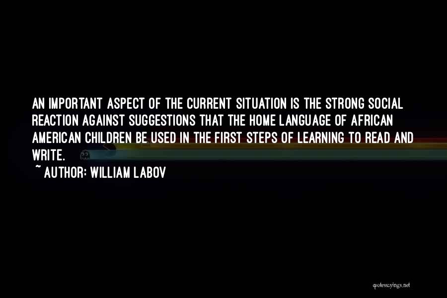 William Labov Quotes: An Important Aspect Of The Current Situation Is The Strong Social Reaction Against Suggestions That The Home Language Of African