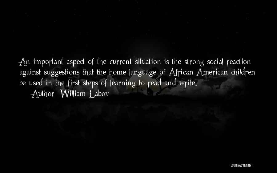 William Labov Quotes: An Important Aspect Of The Current Situation Is The Strong Social Reaction Against Suggestions That The Home Language Of African