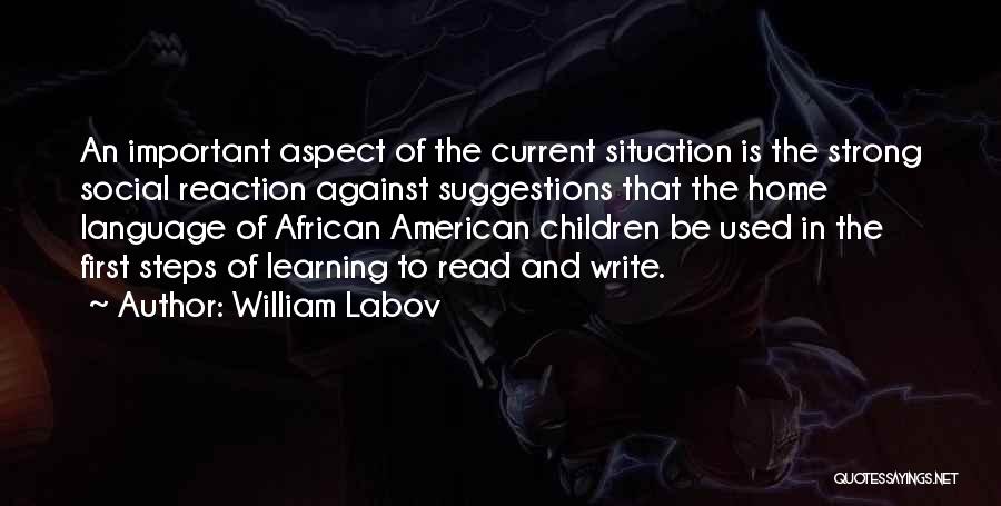 William Labov Quotes: An Important Aspect Of The Current Situation Is The Strong Social Reaction Against Suggestions That The Home Language Of African
