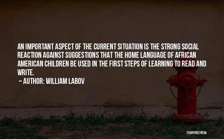 William Labov Quotes: An Important Aspect Of The Current Situation Is The Strong Social Reaction Against Suggestions That The Home Language Of African