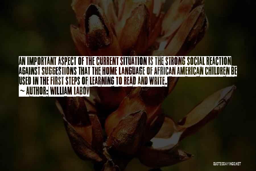 William Labov Quotes: An Important Aspect Of The Current Situation Is The Strong Social Reaction Against Suggestions That The Home Language Of African