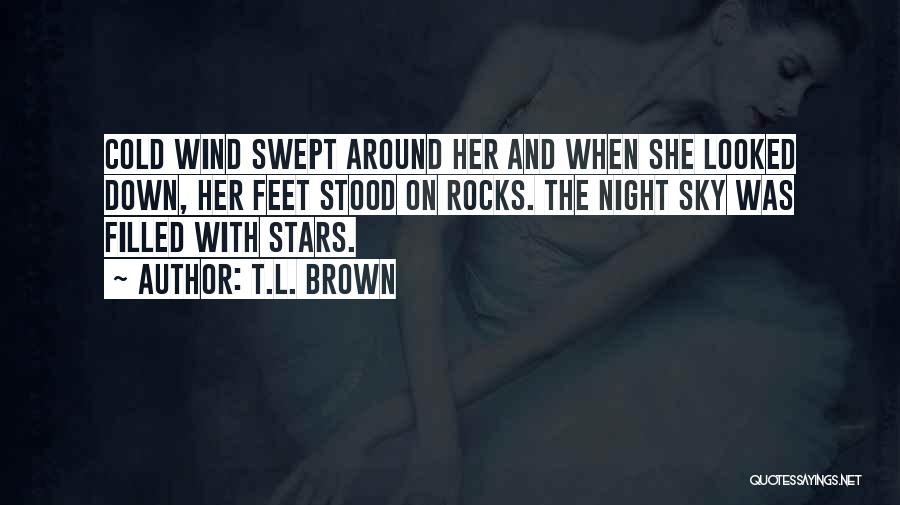 T.L. Brown Quotes: Cold Wind Swept Around Her And When She Looked Down, Her Feet Stood On Rocks. The Night Sky Was Filled