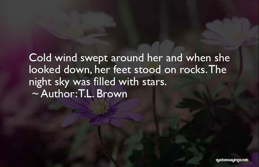 T.L. Brown Quotes: Cold Wind Swept Around Her And When She Looked Down, Her Feet Stood On Rocks. The Night Sky Was Filled