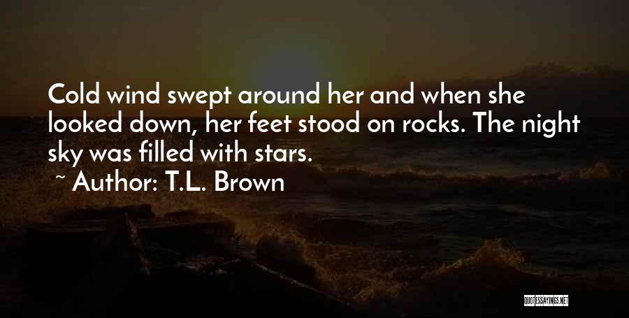 T.L. Brown Quotes: Cold Wind Swept Around Her And When She Looked Down, Her Feet Stood On Rocks. The Night Sky Was Filled