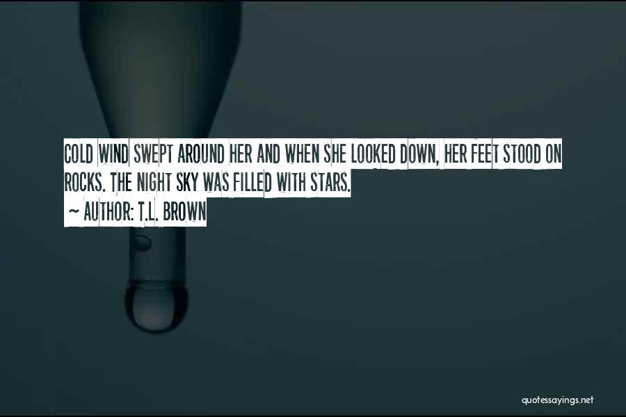 T.L. Brown Quotes: Cold Wind Swept Around Her And When She Looked Down, Her Feet Stood On Rocks. The Night Sky Was Filled