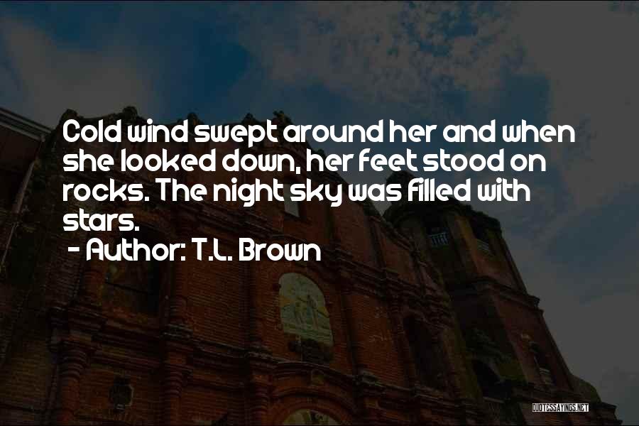 T.L. Brown Quotes: Cold Wind Swept Around Her And When She Looked Down, Her Feet Stood On Rocks. The Night Sky Was Filled