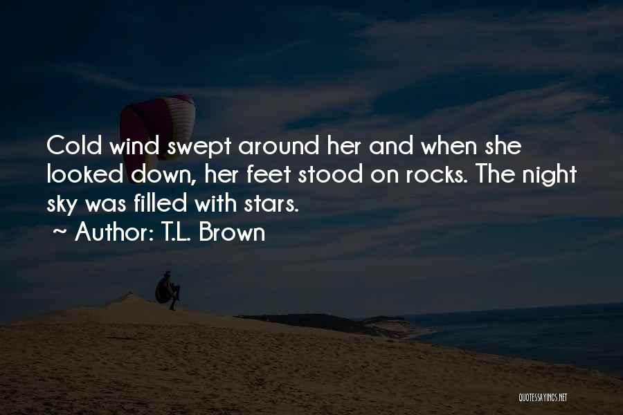 T.L. Brown Quotes: Cold Wind Swept Around Her And When She Looked Down, Her Feet Stood On Rocks. The Night Sky Was Filled