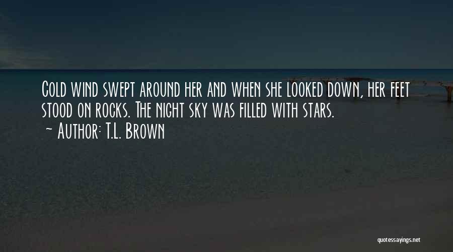 T.L. Brown Quotes: Cold Wind Swept Around Her And When She Looked Down, Her Feet Stood On Rocks. The Night Sky Was Filled