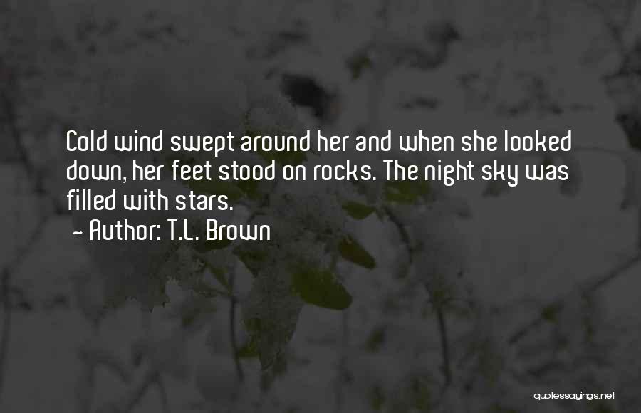 T.L. Brown Quotes: Cold Wind Swept Around Her And When She Looked Down, Her Feet Stood On Rocks. The Night Sky Was Filled