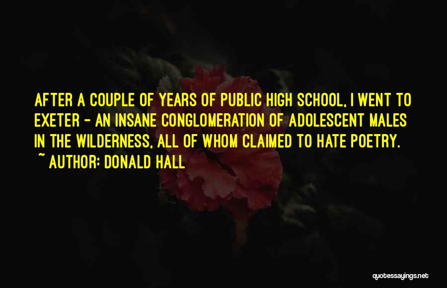 Donald Hall Quotes: After A Couple Of Years Of Public High School, I Went To Exeter - An Insane Conglomeration Of Adolescent Males