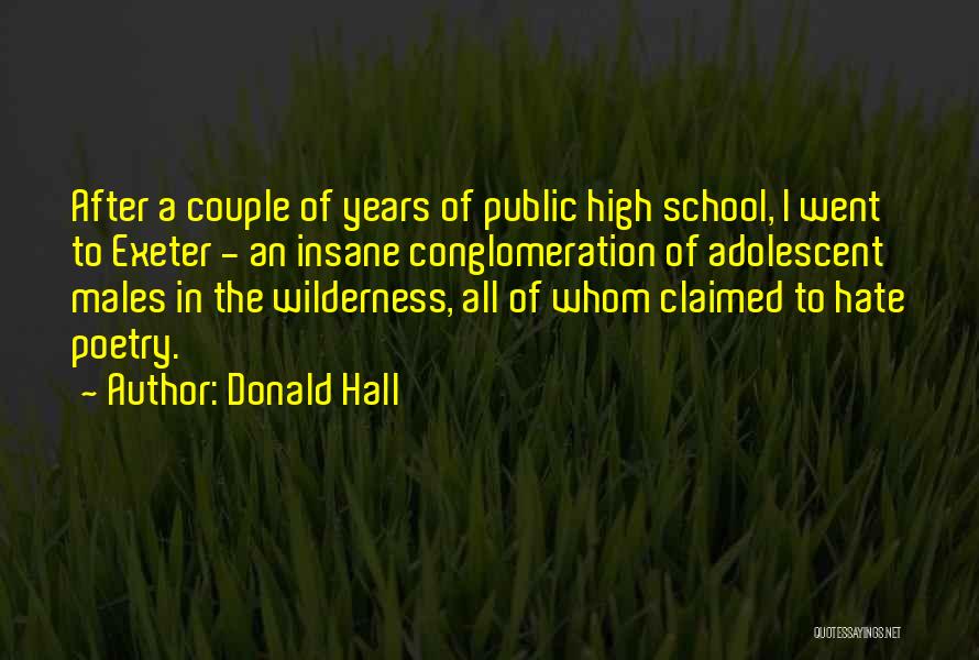 Donald Hall Quotes: After A Couple Of Years Of Public High School, I Went To Exeter - An Insane Conglomeration Of Adolescent Males
