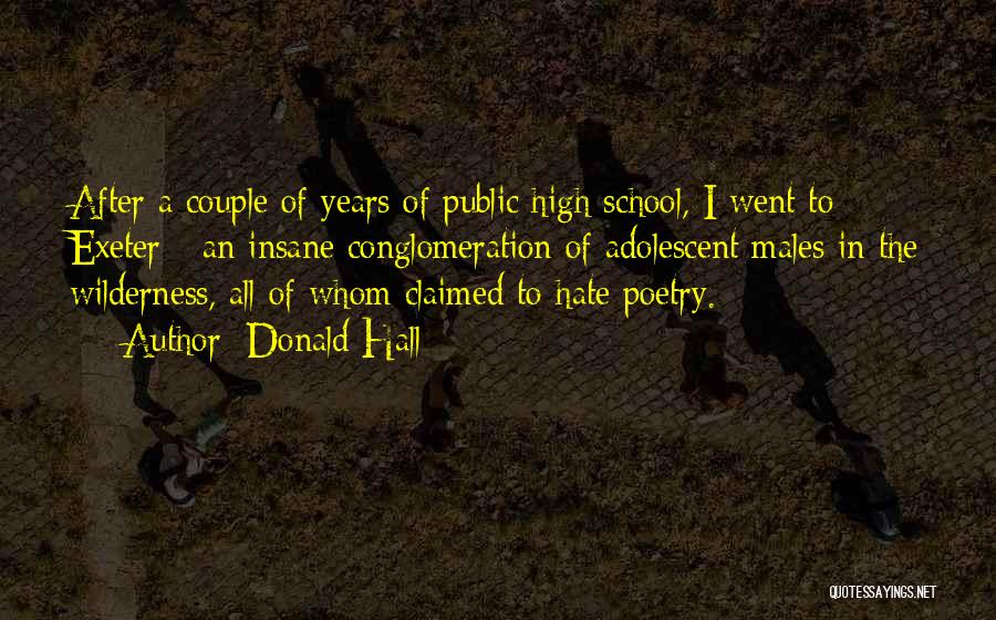 Donald Hall Quotes: After A Couple Of Years Of Public High School, I Went To Exeter - An Insane Conglomeration Of Adolescent Males