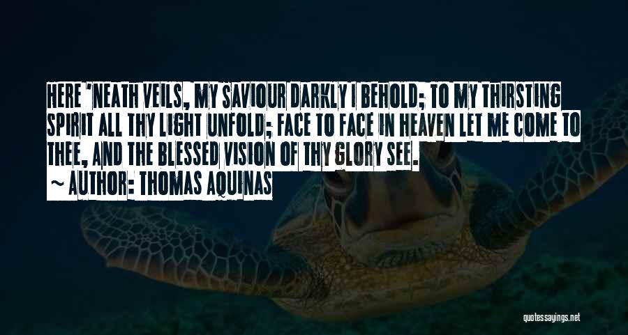 Thomas Aquinas Quotes: Here 'neath Veils, My Saviour Darkly I Behold; To My Thirsting Spirit All Thy Light Unfold; Face To Face In