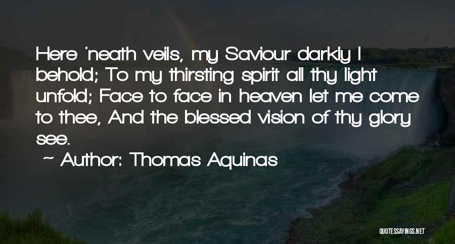 Thomas Aquinas Quotes: Here 'neath Veils, My Saviour Darkly I Behold; To My Thirsting Spirit All Thy Light Unfold; Face To Face In