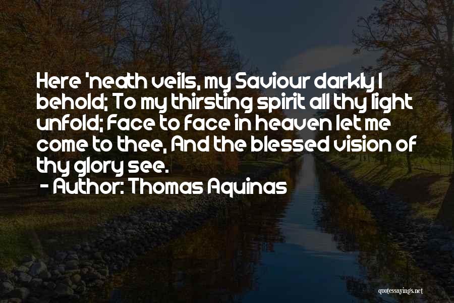 Thomas Aquinas Quotes: Here 'neath Veils, My Saviour Darkly I Behold; To My Thirsting Spirit All Thy Light Unfold; Face To Face In