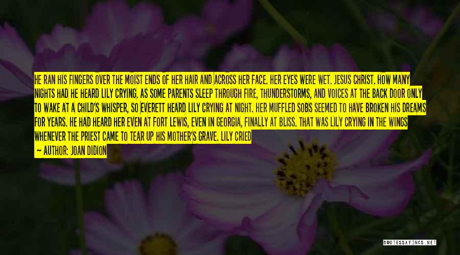 Joan Didion Quotes: He Ran His Fingers Over The Moist Ends Of Her Hair And Across Her Face. Her Eyes Were Wet. Jesus