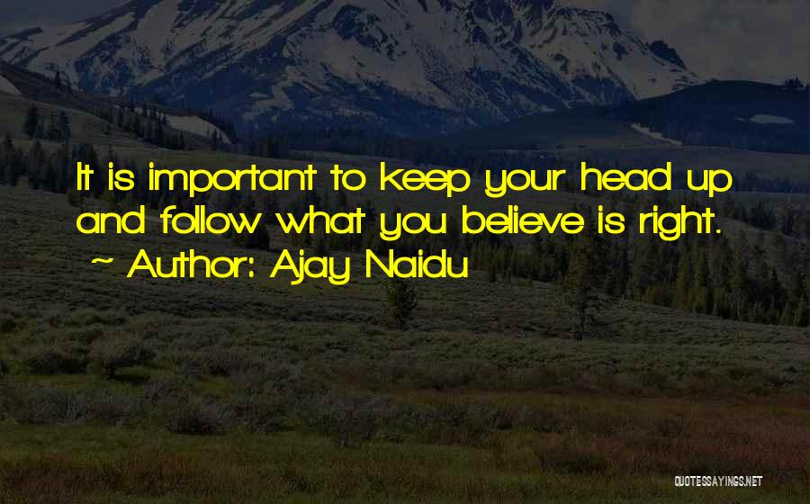Ajay Naidu Quotes: It Is Important To Keep Your Head Up And Follow What You Believe Is Right.