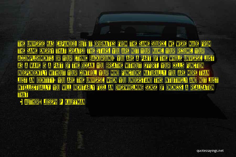 Joseph P. Kauffman Quotes: The Universe Has Expanded, But It Originates From The Same Source. We Were Made From The Same Energy That Created