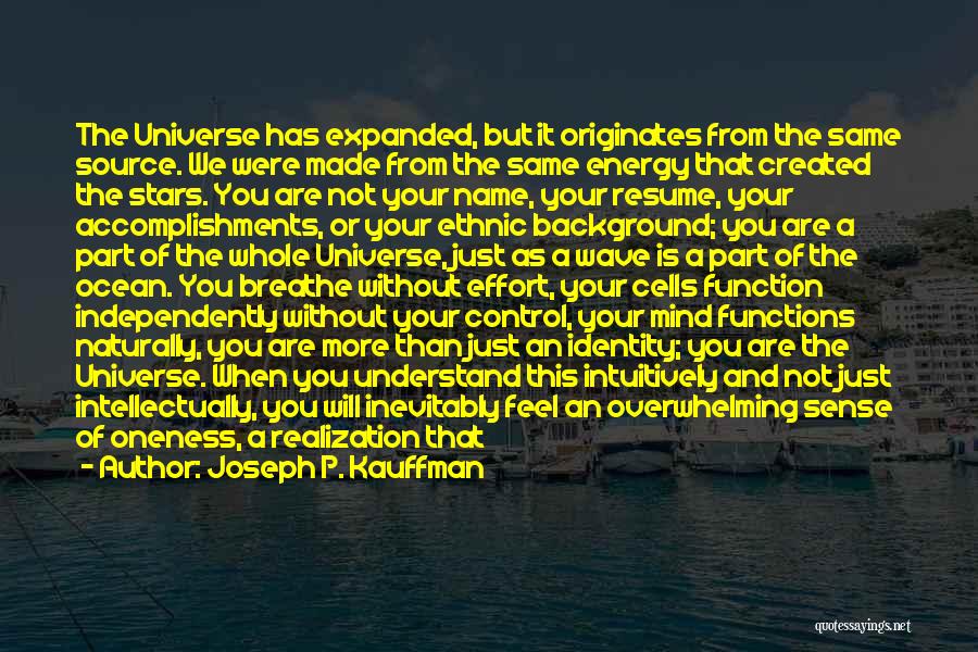 Joseph P. Kauffman Quotes: The Universe Has Expanded, But It Originates From The Same Source. We Were Made From The Same Energy That Created