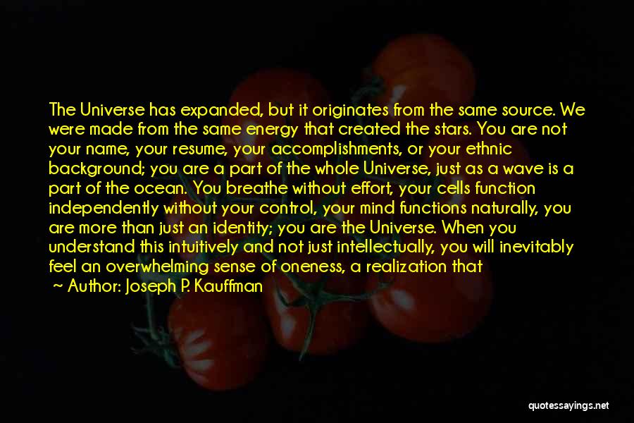 Joseph P. Kauffman Quotes: The Universe Has Expanded, But It Originates From The Same Source. We Were Made From The Same Energy That Created