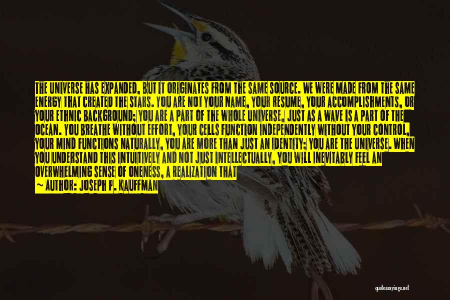 Joseph P. Kauffman Quotes: The Universe Has Expanded, But It Originates From The Same Source. We Were Made From The Same Energy That Created