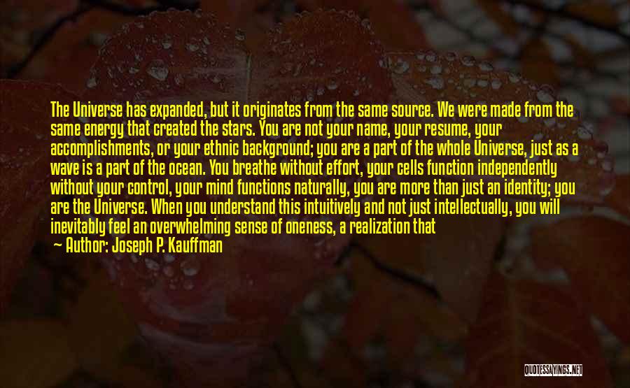 Joseph P. Kauffman Quotes: The Universe Has Expanded, But It Originates From The Same Source. We Were Made From The Same Energy That Created