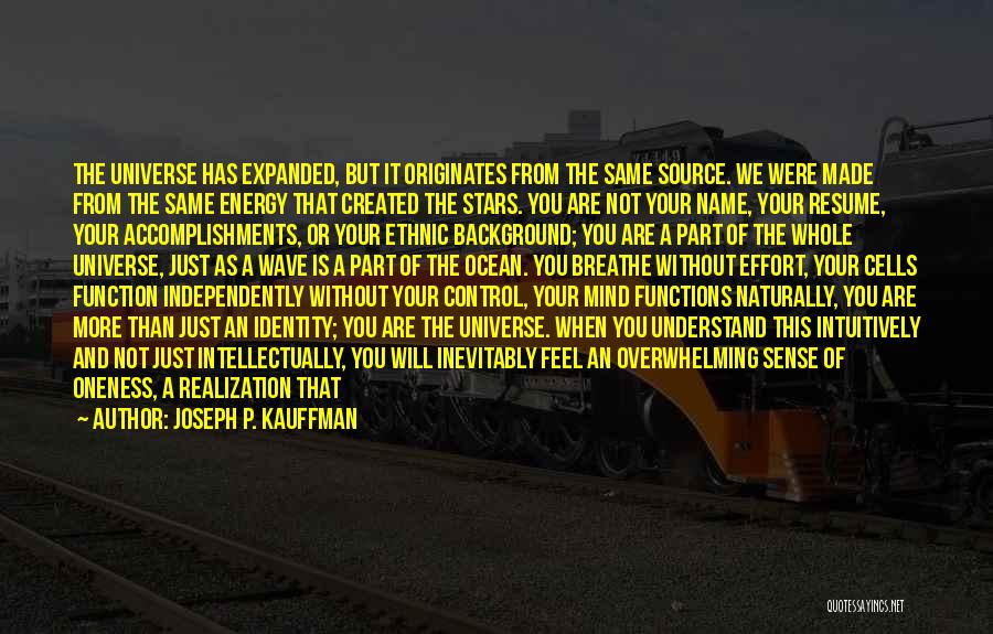 Joseph P. Kauffman Quotes: The Universe Has Expanded, But It Originates From The Same Source. We Were Made From The Same Energy That Created