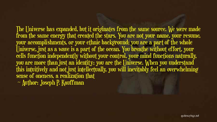 Joseph P. Kauffman Quotes: The Universe Has Expanded, But It Originates From The Same Source. We Were Made From The Same Energy That Created