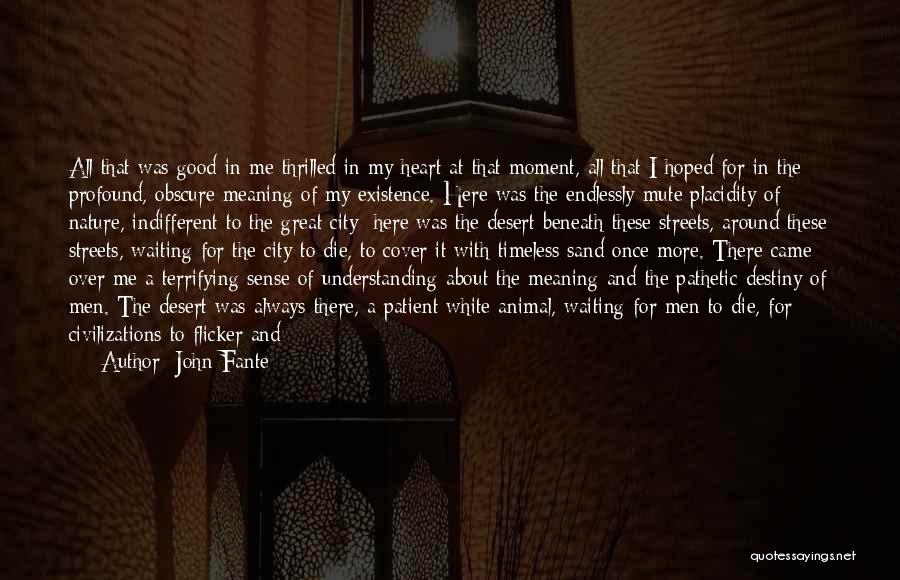 John Fante Quotes: All That Was Good In Me Thrilled In My Heart At That Moment, All That I Hoped For In The