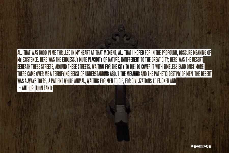 John Fante Quotes: All That Was Good In Me Thrilled In My Heart At That Moment, All That I Hoped For In The