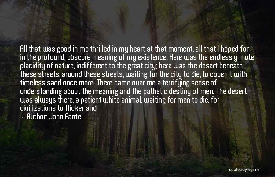 John Fante Quotes: All That Was Good In Me Thrilled In My Heart At That Moment, All That I Hoped For In The