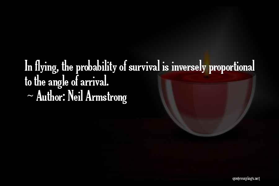 Neil Armstrong Quotes: In Flying, The Probability Of Survival Is Inversely Proportional To The Angle Of Arrival.