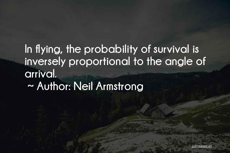 Neil Armstrong Quotes: In Flying, The Probability Of Survival Is Inversely Proportional To The Angle Of Arrival.