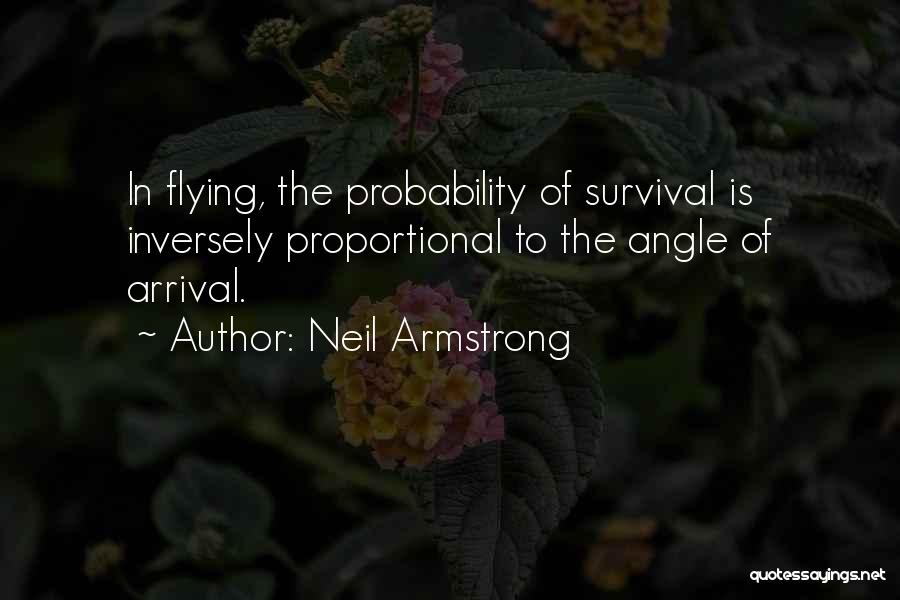 Neil Armstrong Quotes: In Flying, The Probability Of Survival Is Inversely Proportional To The Angle Of Arrival.