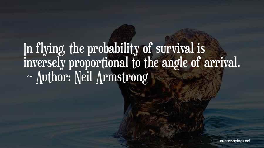 Neil Armstrong Quotes: In Flying, The Probability Of Survival Is Inversely Proportional To The Angle Of Arrival.