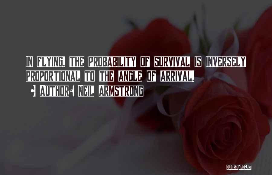 Neil Armstrong Quotes: In Flying, The Probability Of Survival Is Inversely Proportional To The Angle Of Arrival.