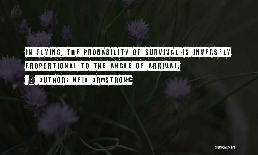 Neil Armstrong Quotes: In Flying, The Probability Of Survival Is Inversely Proportional To The Angle Of Arrival.