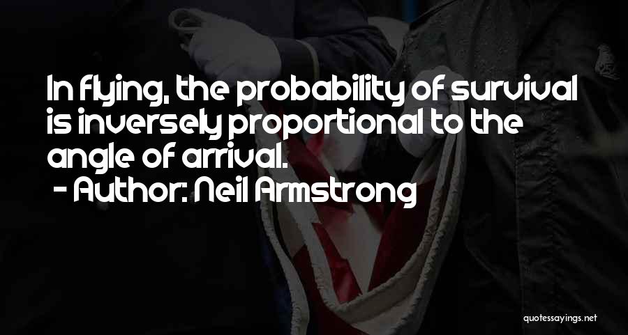 Neil Armstrong Quotes: In Flying, The Probability Of Survival Is Inversely Proportional To The Angle Of Arrival.