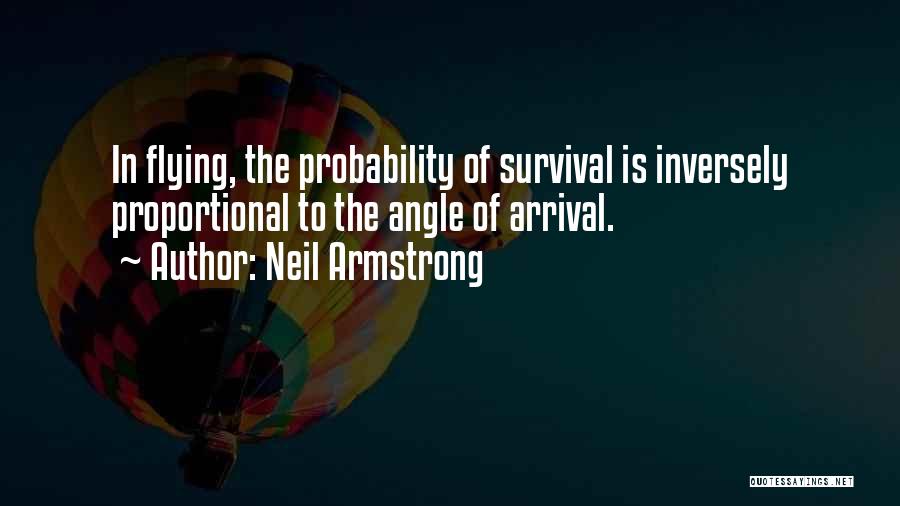 Neil Armstrong Quotes: In Flying, The Probability Of Survival Is Inversely Proportional To The Angle Of Arrival.