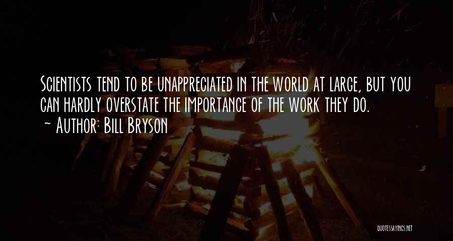 Bill Bryson Quotes: Scientists Tend To Be Unappreciated In The World At Large, But You Can Hardly Overstate The Importance Of The Work