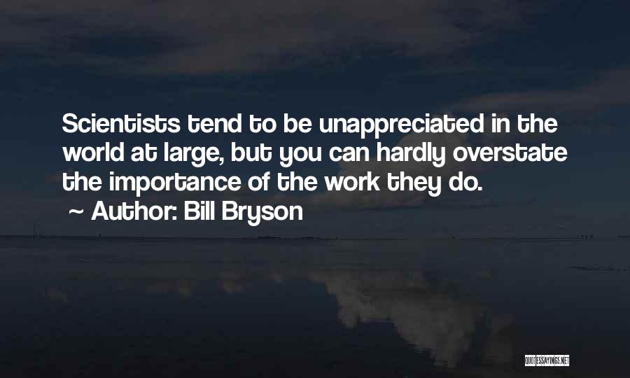 Bill Bryson Quotes: Scientists Tend To Be Unappreciated In The World At Large, But You Can Hardly Overstate The Importance Of The Work