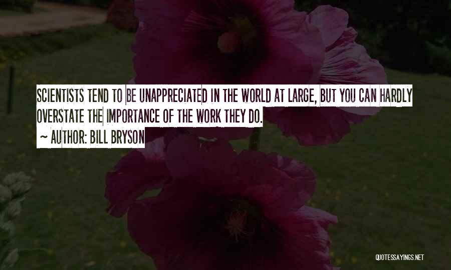 Bill Bryson Quotes: Scientists Tend To Be Unappreciated In The World At Large, But You Can Hardly Overstate The Importance Of The Work