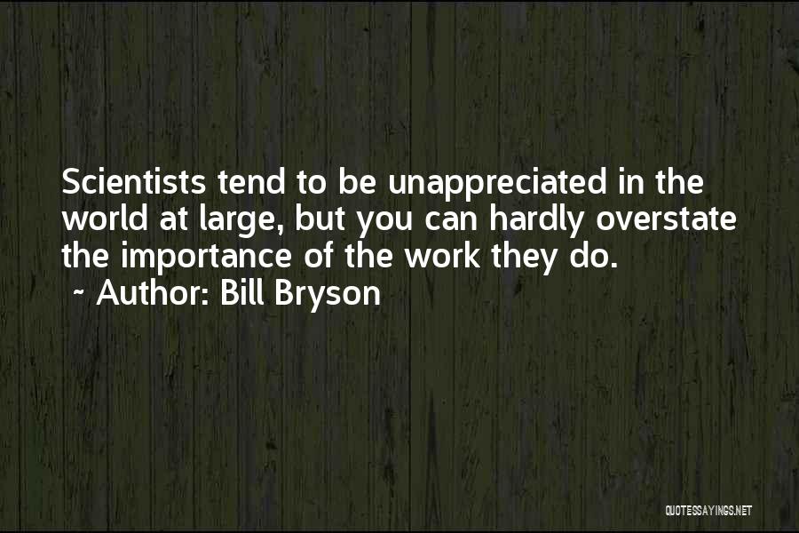 Bill Bryson Quotes: Scientists Tend To Be Unappreciated In The World At Large, But You Can Hardly Overstate The Importance Of The Work