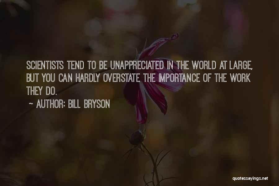 Bill Bryson Quotes: Scientists Tend To Be Unappreciated In The World At Large, But You Can Hardly Overstate The Importance Of The Work