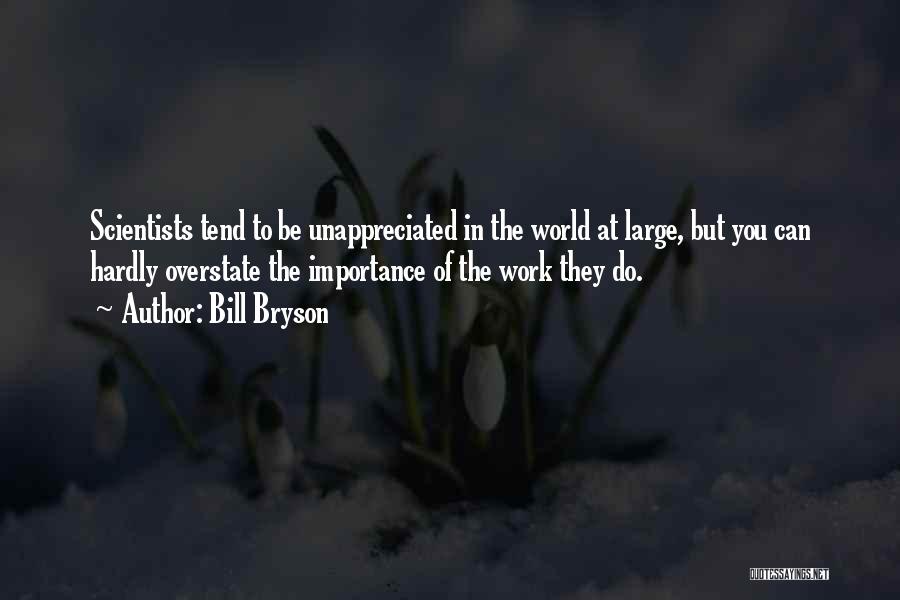 Bill Bryson Quotes: Scientists Tend To Be Unappreciated In The World At Large, But You Can Hardly Overstate The Importance Of The Work