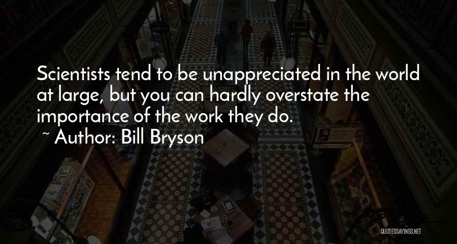 Bill Bryson Quotes: Scientists Tend To Be Unappreciated In The World At Large, But You Can Hardly Overstate The Importance Of The Work